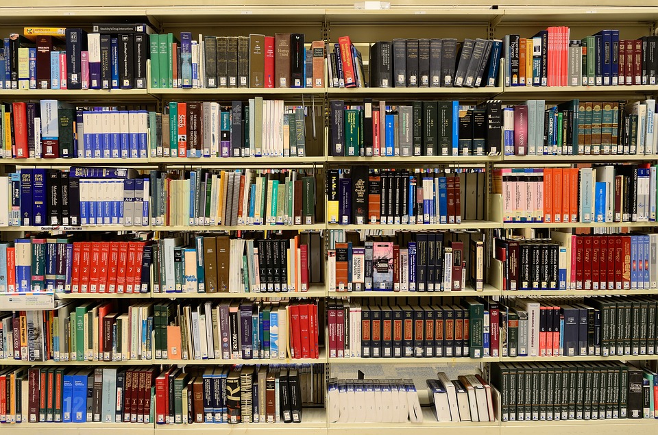 library books in the shelf